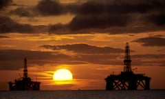 Semi Submersible Oil Rigs sunrise Firth of Forth Scotland<br>A5RFD6 Semi Submersible Oil Rigs sunrise Firth of Forth Scotland