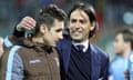 Palermo-Lazio<br>epa05253565 Lazio's head coach Simone Inzaghi (R) and Miroslav Klose at the end of the Italian Serie A soccer match between Palermo and SS Lazio at Renzo Barbera Stadium in Palermo,, Italy, 10 April 2016.  EPA/FRANCO LANNINO