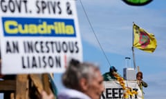 People protest against the Preston New Road shale gas fracking site operated by Cuadrilla