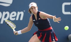 Johanna Konta prepares to hit a forehand shot during her win over Heather Watson in New York.