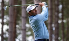 Charl Schwartzel tees off on the second hole during the third day of the LIV Invitational at Centurion Club