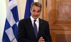 The Greek prime minister, Kyriakos Mitsotakis, at a news conference in Nicosia, Cyprus, on 31 July.