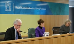 Deputy Commissioner Tony Nicholson, Commissioner Marcia Neave, and Deputy Commissioner Patricia Faulkner at the opening of the Royal Commission into Family Violence being held in Melbourne, Monday, July 13, 2015.