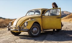 Hailee Steinfeld with Bumblebee, temporarily reconfigured as a VW Beetle.