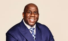 LOS ANGELES, CALIFORNIA - 15, 2021: Earvin “Magic” Johnson Jr., a former basketball player for the National Basketball Association, poses for a portrait at the Magic Johnson Enterprises office in Los Angeles. (Photo by Philip Cheung for The Guardian)