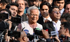 Muhammad Yunus steps outside court in Dhaka.