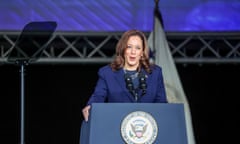 US vice-president Kamala Harris addresses the Sigma Gamma Rho Sorority in Houston, Texas, on Wednesday in which she responded to Donald Trump questioning her race.