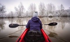 Severn floods in snow, from a kayaker's point of view. UK.