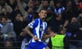 Galeno celebrates in front of the joyous Porto fans after opening the scoring against Arsenal in the final minute of injury time.