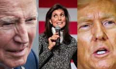 A composite image of Joe Biden, Nikki Haley and Donald Trump