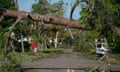 *** BESTPIX *** Hurricane Idalia Slams Into Florida's Gulf Coast<br>PERRY, FLORIDA - AUGUST 31: A fallen tree obstructs a road in the aftermath of Hurricane Idalia on August 31, 2023 in Perry, Florida. Idalia, which weakened to a tropical storm made landfall at Keaton Beach, Florida as a category 3 hurricane and caused heavy rain and flash flooding. (Photo by Sean Rayford/Getty Images) *** BESTPIX ***