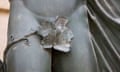 A fig leaf preserving the modesty on a bronze statue at the Palace of Versailles