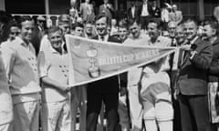 The English cricketer Ted Dexter, captain of Sussex, after winning the 1963 Gillette Cup.