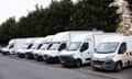 Vans parked along a road near to Kate Smith’s garage on an industrial estate in Erdington, north Birmingham.