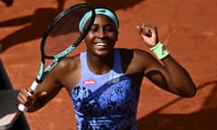 Coco Gauff celebrates her quarter-final victory over Sloane Stephens at Roland Garros