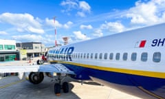 A Ryanair jet at Brindisi airport, Italy.