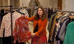 Alexandra Shulman, in a Gucci jacket she has been wearing for 25 years, at a sale of vintage fashion in north-west London.