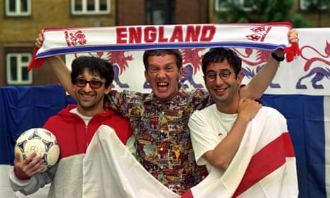 From left: Ian Broudie from the Lightning Seeds with comedians Frank Skinner and David Baddiel in 1998.