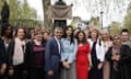 First Female Suffragette Millicent Fawcett Statue Unveiled In Parliament Square<br>LONDON, ENGLAND - APRIL 24: Turner Prize-winning artist Gillian Wearing OBE (C) poses in front of the statue she designed with (2nd L-R) Shadow Foreign Secretary Emily Thornberry, Mayor of London Sadiq Khan, activist Caroline Criado-Perez and Labour MP Harriet Harman during the official unveiling of a statue in honour of the first female Suffragette Millicent Fawcett in Parliament Square on April 24, 2018 in London, England. The statue of womens suffrage leader Millicent Fawcett is the first monument of a woman and the first designed by a woman, Turner Prize-winning artist Gillian Wearing OBE, to take a place in parliament Square. (Photo by Dan Kitwood/Getty Images)