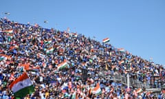 India’s crowd monopolise the seating in the temporary stand at Old Trafford during Thursday’s win over West Indies.