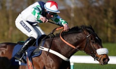  Gavin Sheehan rides Ma Du Fou clear after the last to win the Sidney Banks Novice Hurdle at Huntingdon on Thursday.