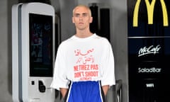 Vetements : Runway - Paris Fashion Week - Menswear Spring/Summer 2020<br>PARIS, FRANCE - JUNE 20: A model walks the runway during the Vetements Menswear Spring Summer 2020 show as part of Paris Fashion Week on June 20, 2019 in Paris, France. (Photo by Kristy Sparow/Getty Images)