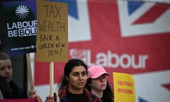 Young climate activists outside the Labour conference in Liverpool on 8 October.