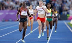 Mary Moraa (left) beats Keely Hodgkinson to the line in the women’s 800m final at the Alexander Stadium in Birmingham.