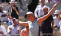 Poland's Iga Swiatek celebrates winning her semifinal match against Russia's Daria Kasatkina in two sets, 6-2, 6-1, at the French Open tennis tournament in Roland Garros stadium in Paris, France, Thursday, June 2, 2022. (AP Photo/Michel Euler)