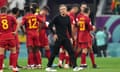 Luis Enrique with Spain's players after the 1-1 draw with Germany