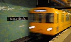 Berlin underground railway train entering the station at Alexanderplatz, Berlin, Germany, Europe, PublicGround<br>CR7CDF Berlin underground railway train entering the station at Alexanderplatz, Berlin, Germany, Europe, PublicGround