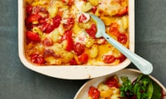 Rukmini Iyer's baked gnocchi with tomatoes, peppers and mozzarella.