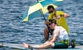 Thomas Green of Australia cools down after the canoe sprint men's K1 1000m semi-final at the 2020 Tokyo Olympics