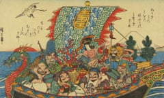 Utagawa Hiroshige (1797-1858), The Treasure Ship, print depicting the Seven Gods of Good Fortune on their treasure ship, woodblock print, ca.1840, Japan