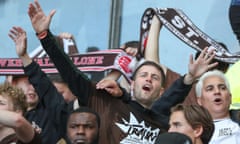 Fabian Hürzeler at the centre of St Pauli’s celebrations in May after their promotion to the Bundesliga.