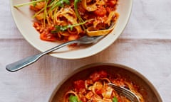 Thomasina Miers’ fresh tomato tagliatelle with toasted walnut and ’nduja pesto.