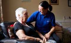 Suzanne Halliwell at Meadowbank House care home in Bolton where she works as an enhanced care coordinator, providing additional support for residents and liaising with specialist therapists. Christopher Thomond for The Guardian.