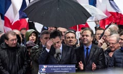 François Fillon at a rally in the Place du Trocadero in Paris organised by the rightwing organisation Sens Commun (Common Sense) on 5 March.