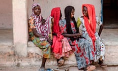 A group of girls outside the Malkohi refugee camp in Jimeta, Nigeria.