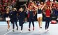 Great Britain v Kazakhstan - Fed Cup: Day 2<br>LONDON, ENGLAND - APRIL 21: Team GB Katie Boulter, Katie Swan, Johanna Konta, Harriet Dart, Heather Watson and captain Anne Keothavong of Great Britain after defeating Kazakhstan during the Fed Cup World Group II Play-Off match between Great Britain and Kazakhstan at Copper Box Arena on April 21, 2019 in London, England. (Photo by Julian Finney/Getty Images)