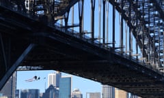 Greenpeace activists suspended underneath the Harbour Bridge in a climate change protest