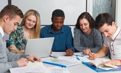 group of young people working