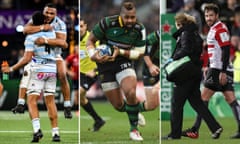 From left: Hassane Kolingar and Boris Palu of Racing 92; Taqele Naiyaravoro of Northampton; Danny Cipriani of Gloucester