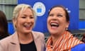Sinn Féin’s Mary Lou McDonald and Michelle O’Neill celebrate their party’s victory in the Northern Ireland assembly elections