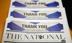 The National Newspaper Launches In Scotland<br>GLASGOW, SCOTLAND - NOVEMBER 25:  Copies of 'The National' are displayed as staff work in the newsroom after its yesterday's launch on November 25, 2014 in Glasgow, Scotland. The National the paper is being piloted for five days, by publishers Newsquest following September's independence referendum, which saw forty five percent of the country vote in favour of separation from the United Kingdom.  (Photo by Jeff J Mitchell/Getty Images)