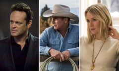 Composite: Vince Vaughn in True Detective, Kvein Costner in Yellowstone and Naomi Watts in Gypsy