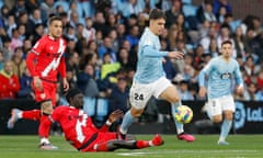 Gabri Veiga skips past Rayo Vallecano's midfielder Pathé Ciss in Celta Vigo’s 3-0 win on Saturday.