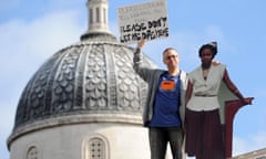 Brian Capaloff on the fourth plinth with a cardboard cutout of Linda Carty