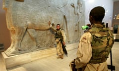 Two US soldiers photograph themselves in the Iraq Museum, Baghdad
