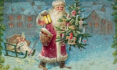 Santa Claus holding a Christmas tree